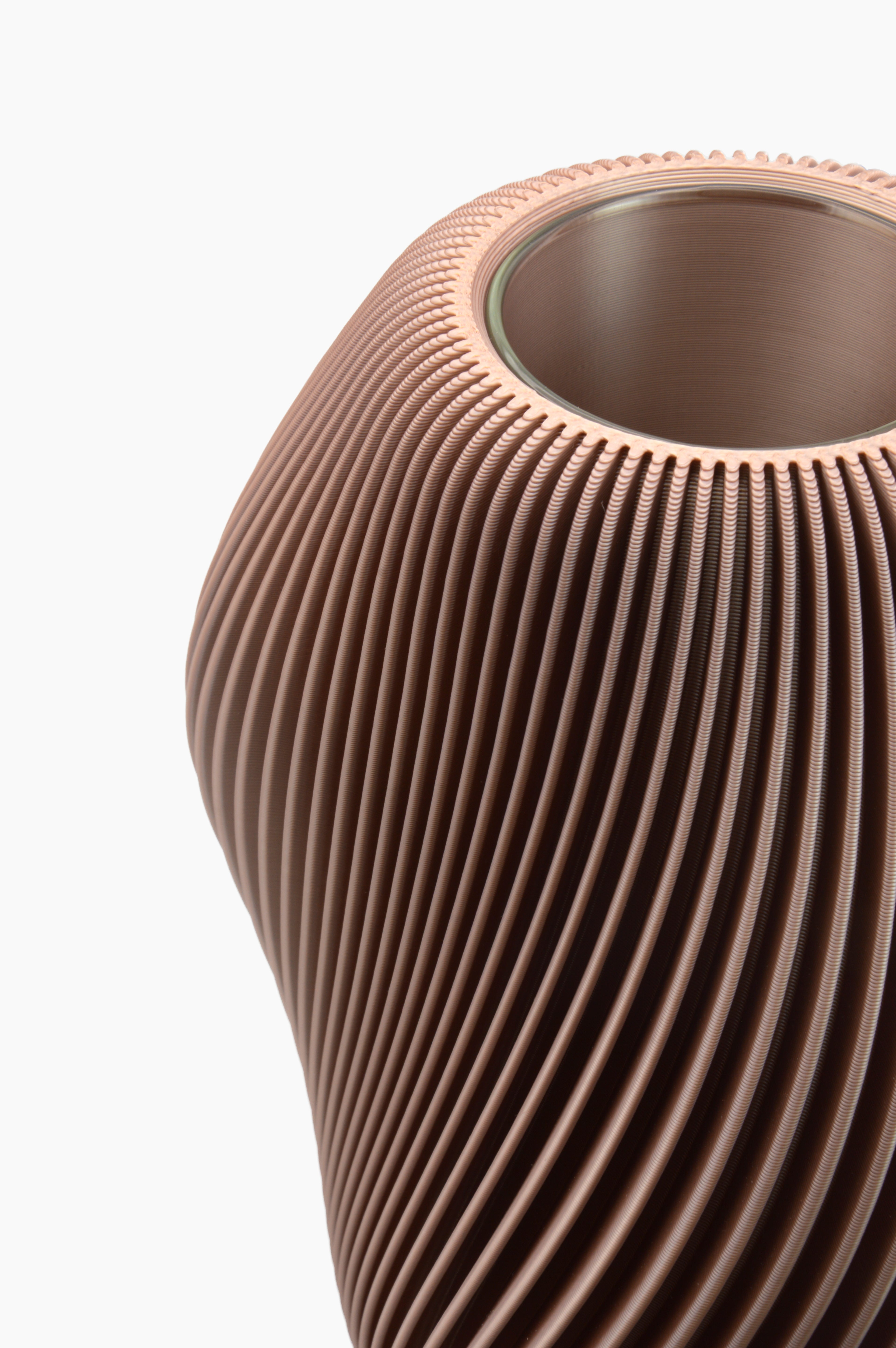 Vaso Venux · rosa cipria · dettaglio linee sinuose · vaso di design · stampa 3D · Yliaca