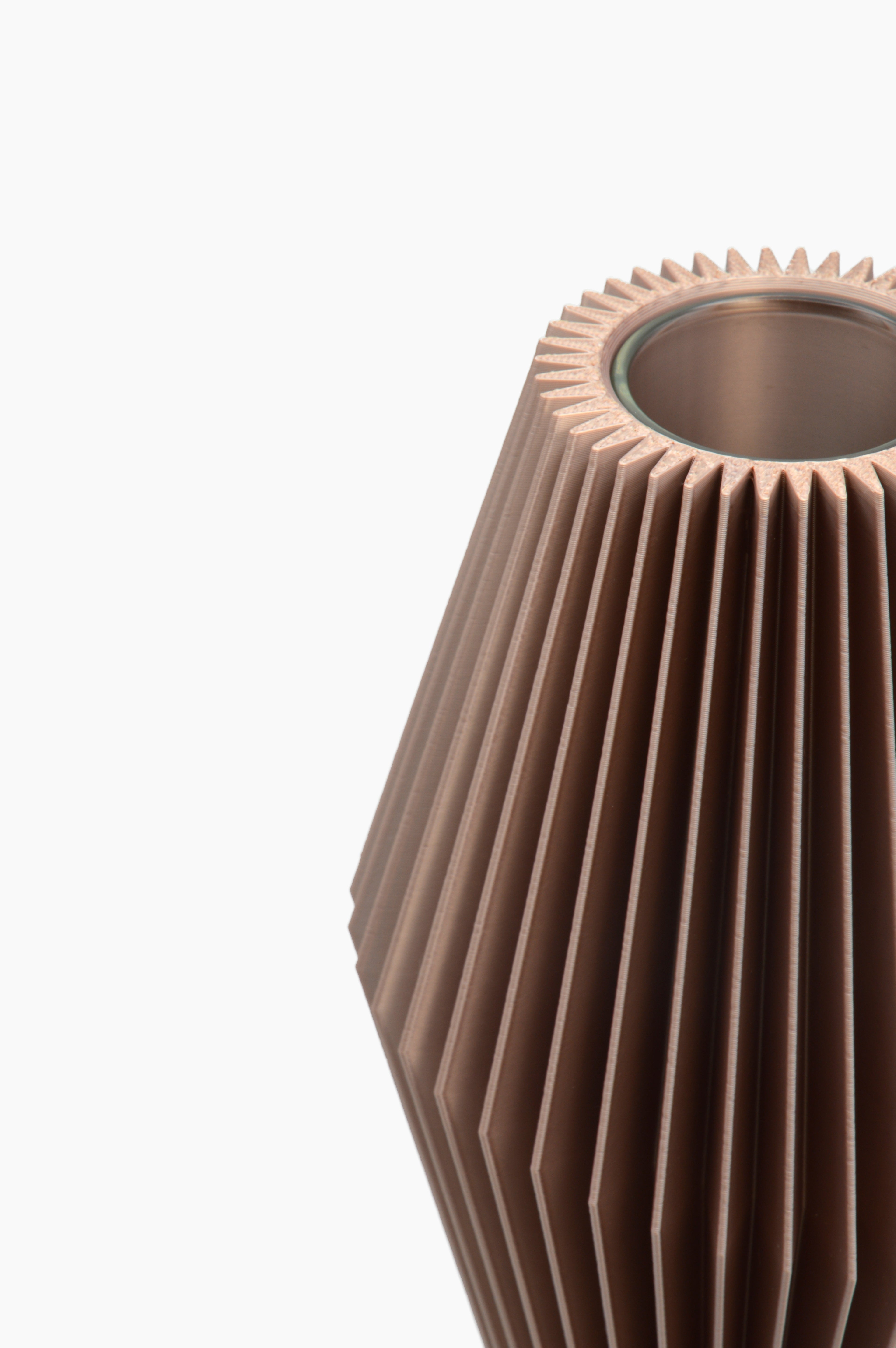 Vaso Zaira · rosa cipria · vista dall'alto · design geometrico 3D · Made in Italy · Yliaca