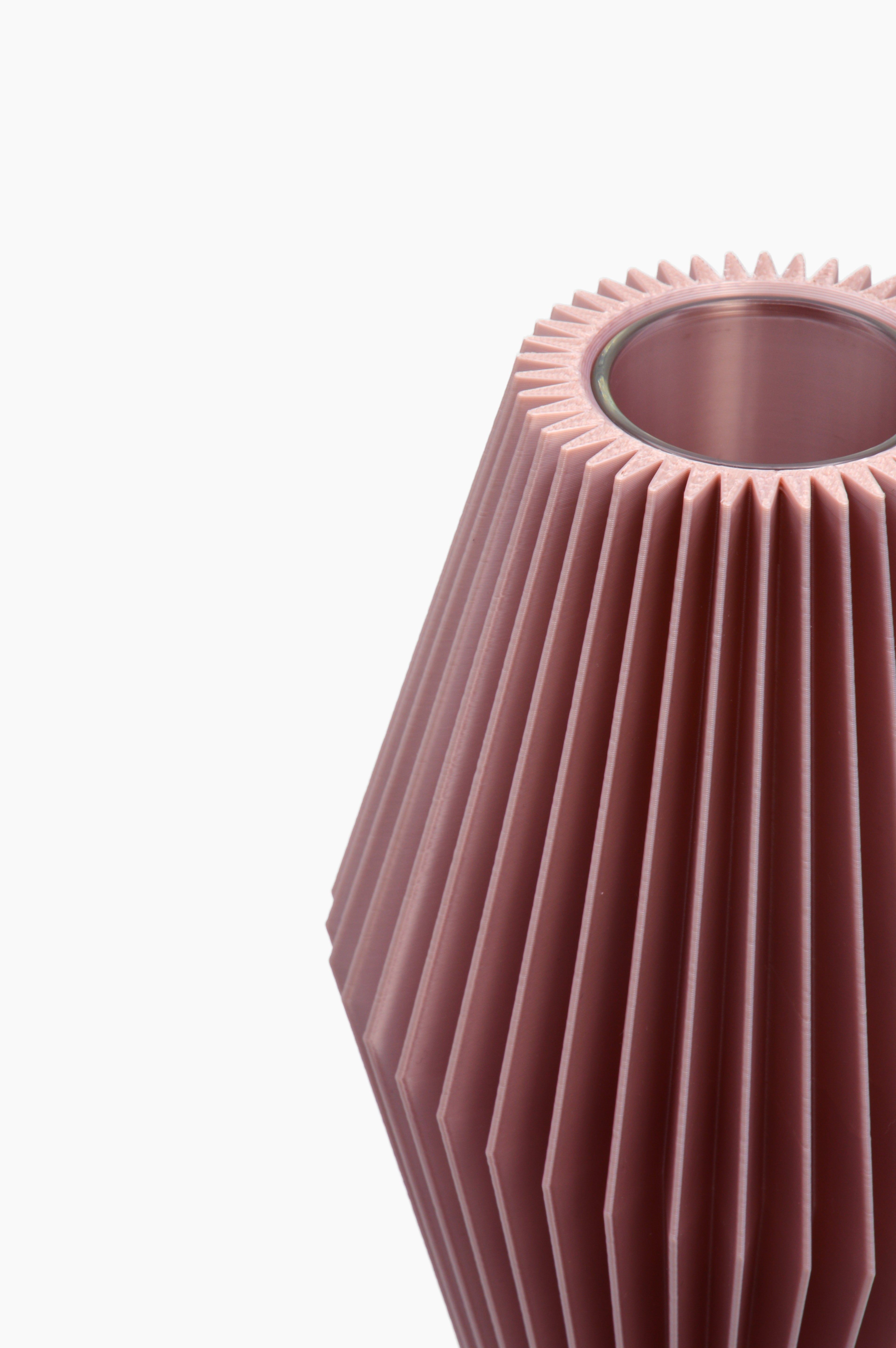 Vaso Zaira · rosa malva · vista dall'alto · design geometrico 3D · Made in Italy · Yliaca